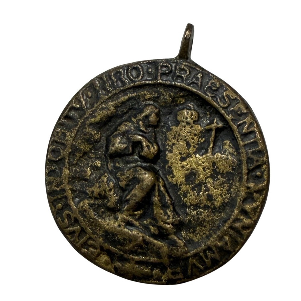 Vintage Saint Benedict Religious Medal Bronze Pendant